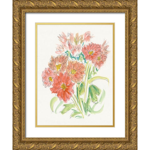 Ink Wash Bouquet Gold Ornate Wood Framed Art Print with Double Matting by Lee, Judson