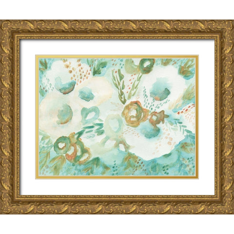 Loose Teal Floral Gold Ornate Wood Framed Art Print with Double Matting by Lee, Judson