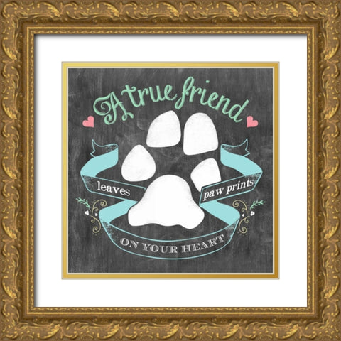 Paw Prints Gold Ornate Wood Framed Art Print with Double Matting by Longfellow Designs