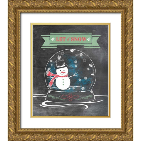 Let It Snow - Green Gold Ornate Wood Framed Art Print with Double Matting by Longfellow Designs