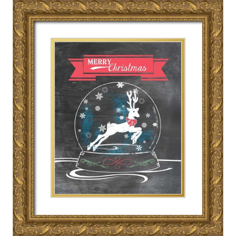 Merry Christmas - Red Gold Ornate Wood Framed Art Print with Double Matting by Longfellow Designs