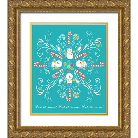 Snowman Snowflake Gold Ornate Wood Framed Art Print with Double Matting by Longfellow Designs