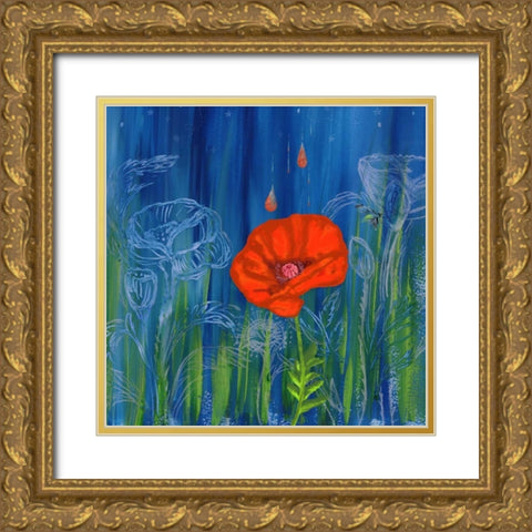 Poppy Night Gold Ornate Wood Framed Art Print with Double Matting by Longfellow Designs