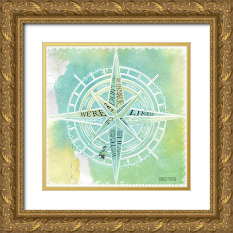 Compass Gold Ornate Wood Framed Art Print with Double Matting by Longfellow Designs