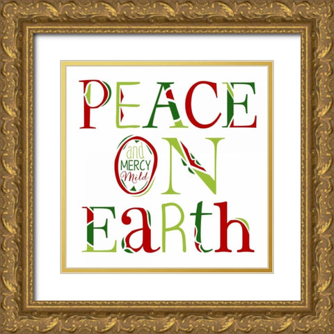 Peace on Earth on White Gold Ornate Wood Framed Art Print with Double Matting by Longfellow Designs