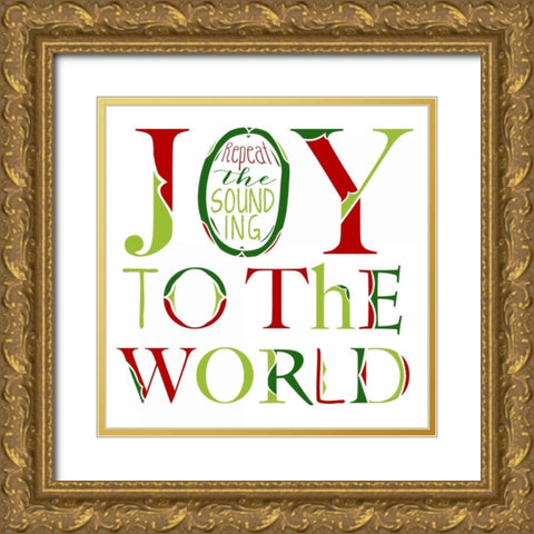 Joy to the World on White Gold Ornate Wood Framed Art Print with Double Matting by Longfellow Designs