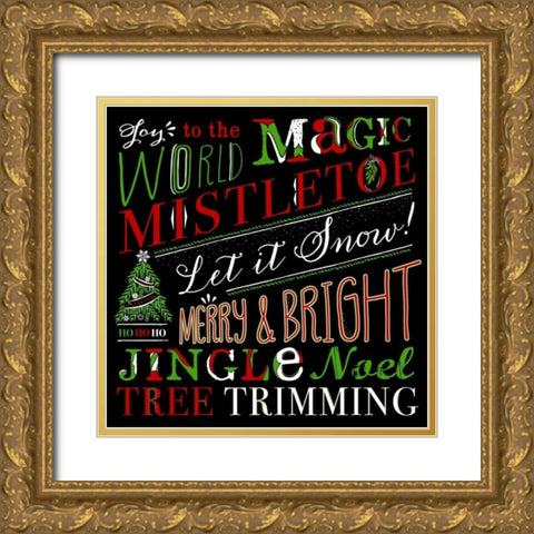 Holiday Happiness Gold Ornate Wood Framed Art Print with Double Matting by Longfellow Designs