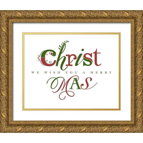 Red and Green Merry Christmas Gold Ornate Wood Framed Art Print with Double Matting by Longfellow Designs
