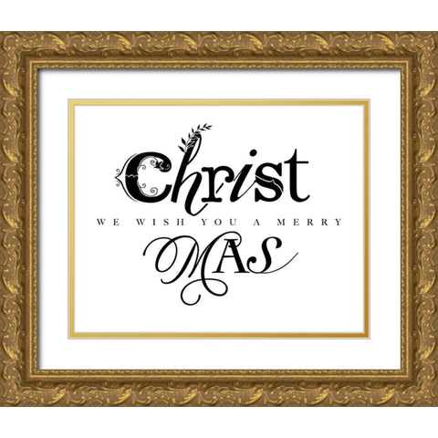 Black and White Merry Christmas Gold Ornate Wood Framed Art Print with Double Matting by Longfellow Designs