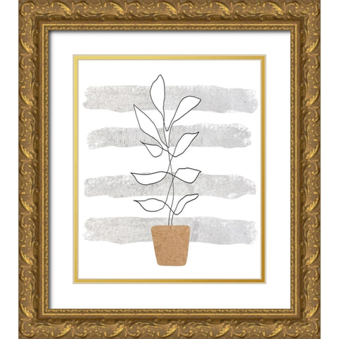 Scandi Plant Gold Ornate Wood Framed Art Print with Double Matting by Longfellow Designs