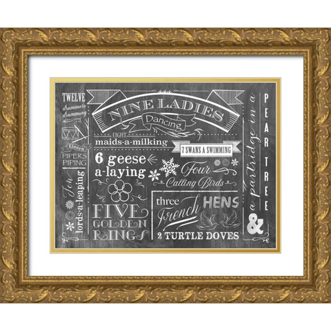 12 Days of Christmas Gold Ornate Wood Framed Art Print with Double Matting by Longfellow Designs