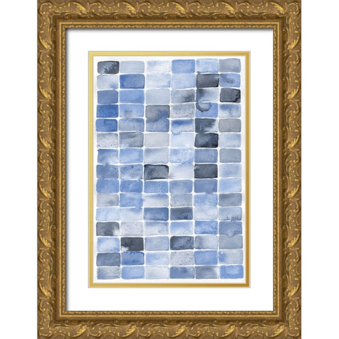 Blue Abstract Gold Ornate Wood Framed Art Print with Double Matting by Fay, Mela