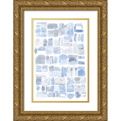 Blue Abstract V Gold Ornate Wood Framed Art Print with Double Matting by Fay, Mela