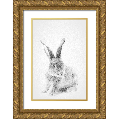 White Bunny I Gold Ornate Wood Framed Art Print with Double Matting by Fay, Mela