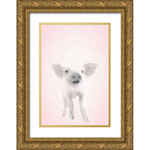 Pink Pig II Gold Ornate Wood Framed Art Print with Double Matting by Fay, Mela