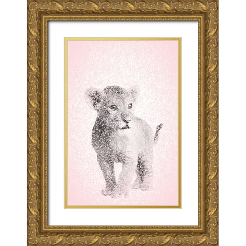 Pink Lion Cub Gold Ornate Wood Framed Art Print with Double Matting by Fay, Mela