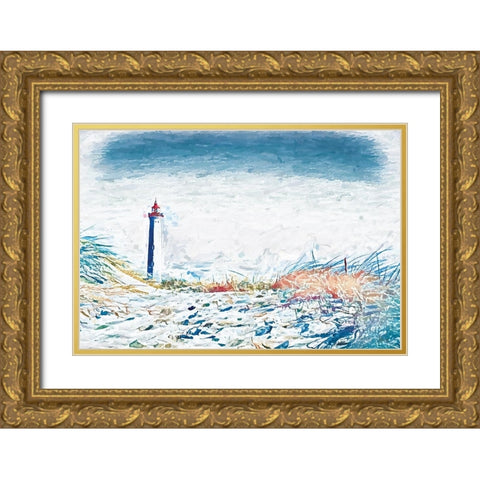 Lighthouse View Gold Ornate Wood Framed Art Print with Double Matting by Fay, Mela