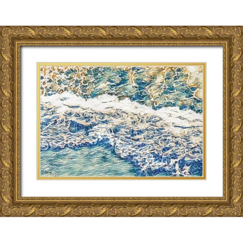 Wave I Gold Ornate Wood Framed Art Print with Double Matting by Fay, Mela