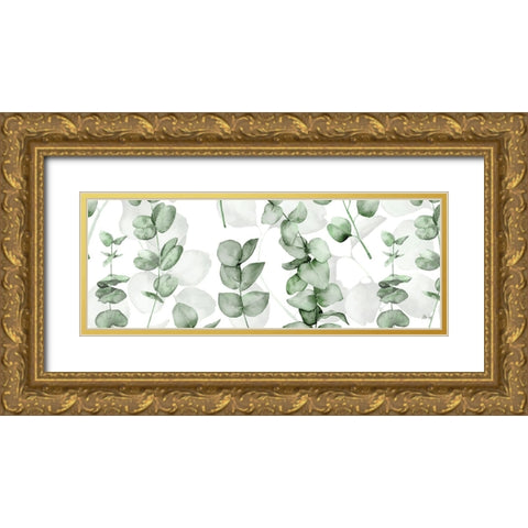 Eucalyptus Green Gold Ornate Wood Framed Art Print with Double Matting by Fay, Mela