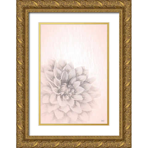 Blue Chrysanthemum Gold Ornate Wood Framed Art Print with Double Matting by Fay, Mela