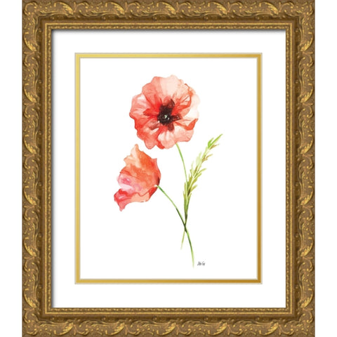 Red Poppy II Gold Ornate Wood Framed Art Print with Double Matting by Fay, Mela