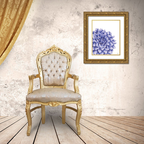 Blue Chrysanthemum II Gold Ornate Wood Framed Art Print with Double Matting by Fay, Mela