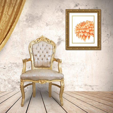 Orange Chrysanthemum Gold Ornate Wood Framed Art Print with Double Matting by Fay, Mela