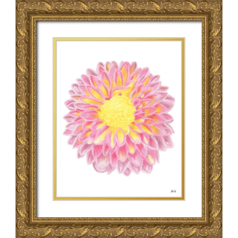 Pink Chrysanthemum Gold Ornate Wood Framed Art Print with Double Matting by Fay, Mela