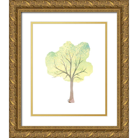 Green Tree IV Gold Ornate Wood Framed Art Print with Double Matting by Fay, Mela