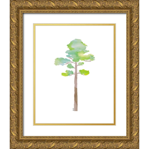 Green Tree V Gold Ornate Wood Framed Art Print with Double Matting by Fay, Mela