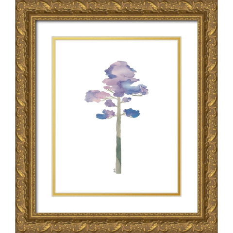 Purple Tree V Gold Ornate Wood Framed Art Print with Double Matting by Fay, Mela
