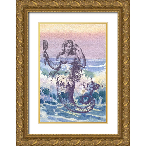 Mermaid Gold Ornate Wood Framed Art Print with Double Matting by Fay, Mela