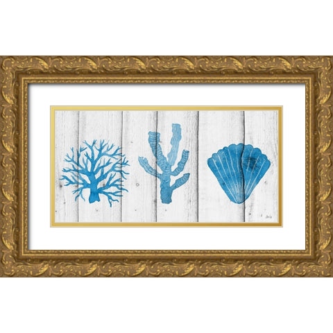 Blue Corals Gold Ornate Wood Framed Art Print with Double Matting by Fay, Mela