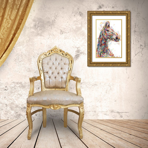 Horse in Color Gold Ornate Wood Framed Art Print with Double Matting by Fay, Mela