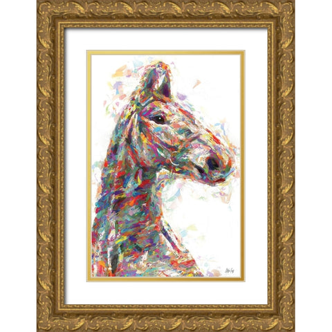 Horse in Color Gold Ornate Wood Framed Art Print with Double Matting by Fay, Mela