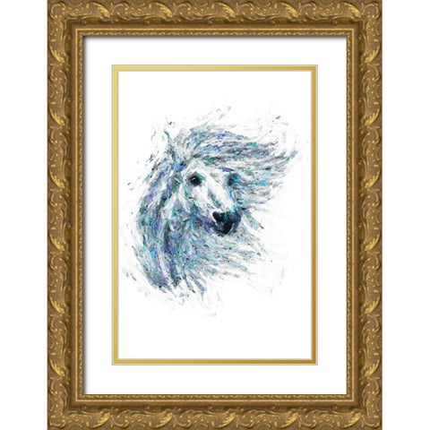 Horse in Blue I Gold Ornate Wood Framed Art Print with Double Matting by Fay, Mela