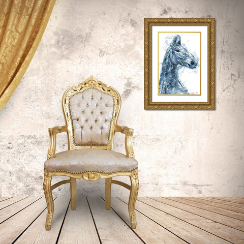 Horse in Blue II Gold Ornate Wood Framed Art Print with Double Matting by Fay, Mela