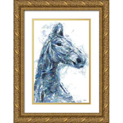 Horse in Blue II Gold Ornate Wood Framed Art Print with Double Matting by Fay, Mela