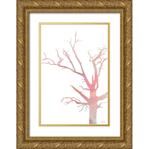 Pink Tree I Gold Ornate Wood Framed Art Print with Double Matting by Fay, Mela