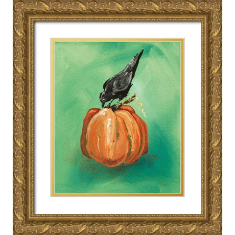 Pumpkin and Bird Gold Ornate Wood Framed Art Print with Double Matting by Strong, Molly Susan