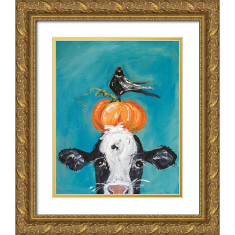 Cow and Friends Gold Ornate Wood Framed Art Print with Double Matting by Strong, Molly Susan