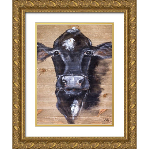 Black Cow Gold Ornate Wood Framed Art Print with Double Matting by Strong, Molly Susan