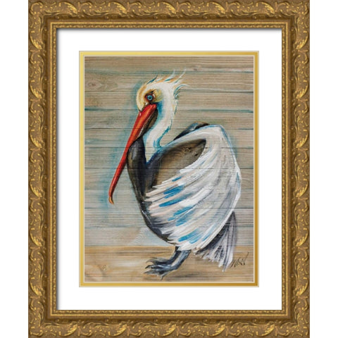 Pelican Gold Ornate Wood Framed Art Print with Double Matting by Strong, Molly Susan