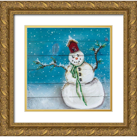 Snowman I Gold Ornate Wood Framed Art Print with Double Matting by Strong, Molly Susan