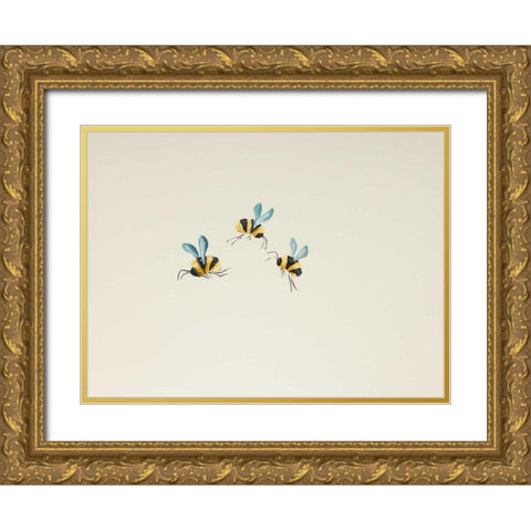 3 Bees Gold Ornate Wood Framed Art Print with Double Matting by Strong, Molly Susan