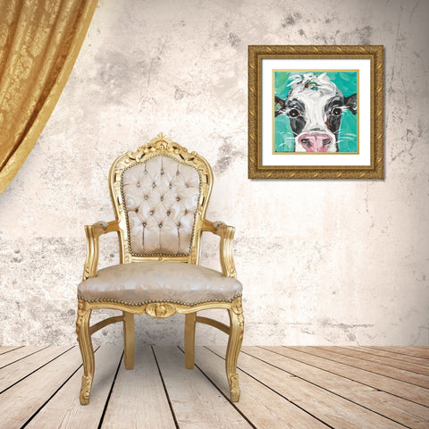Oreo Cow Gold Ornate Wood Framed Art Print with Double Matting by Strong, Molly Susan