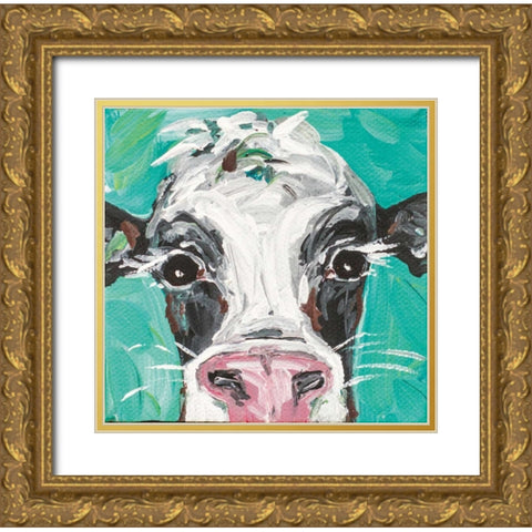 Oreo Cow Gold Ornate Wood Framed Art Print with Double Matting by Strong, Molly Susan