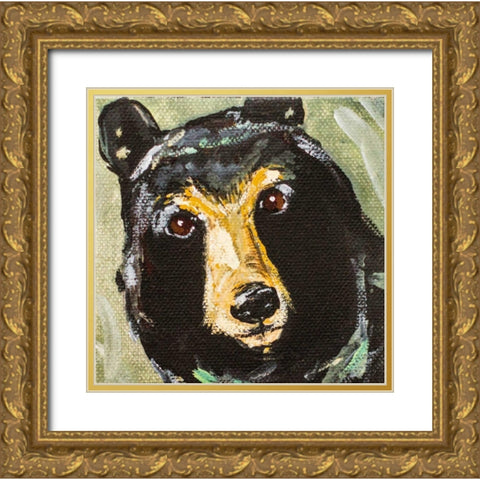 Black Bear Gold Ornate Wood Framed Art Print with Double Matting by Strong, Molly Susan