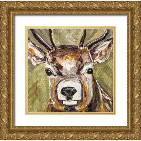 Deer Gold Ornate Wood Framed Art Print with Double Matting by Strong, Molly Susan