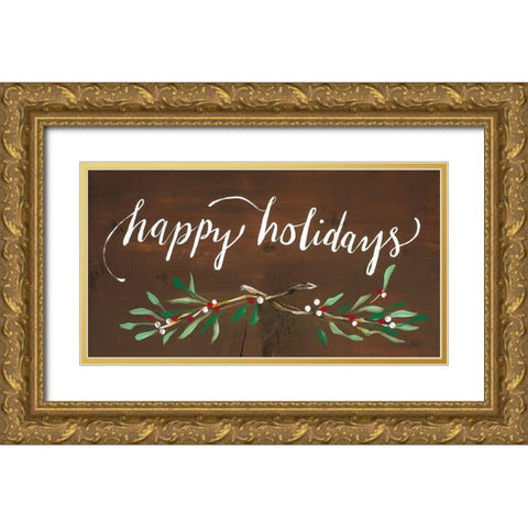 Happy Holidays Gold Ornate Wood Framed Art Print with Double Matting by Strong, Molly Susan